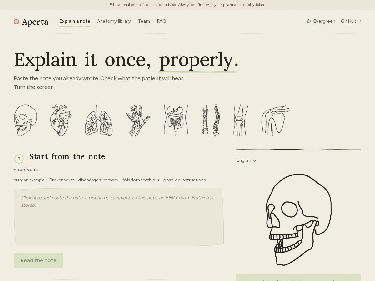 Landing-page snapshot of aperta.health