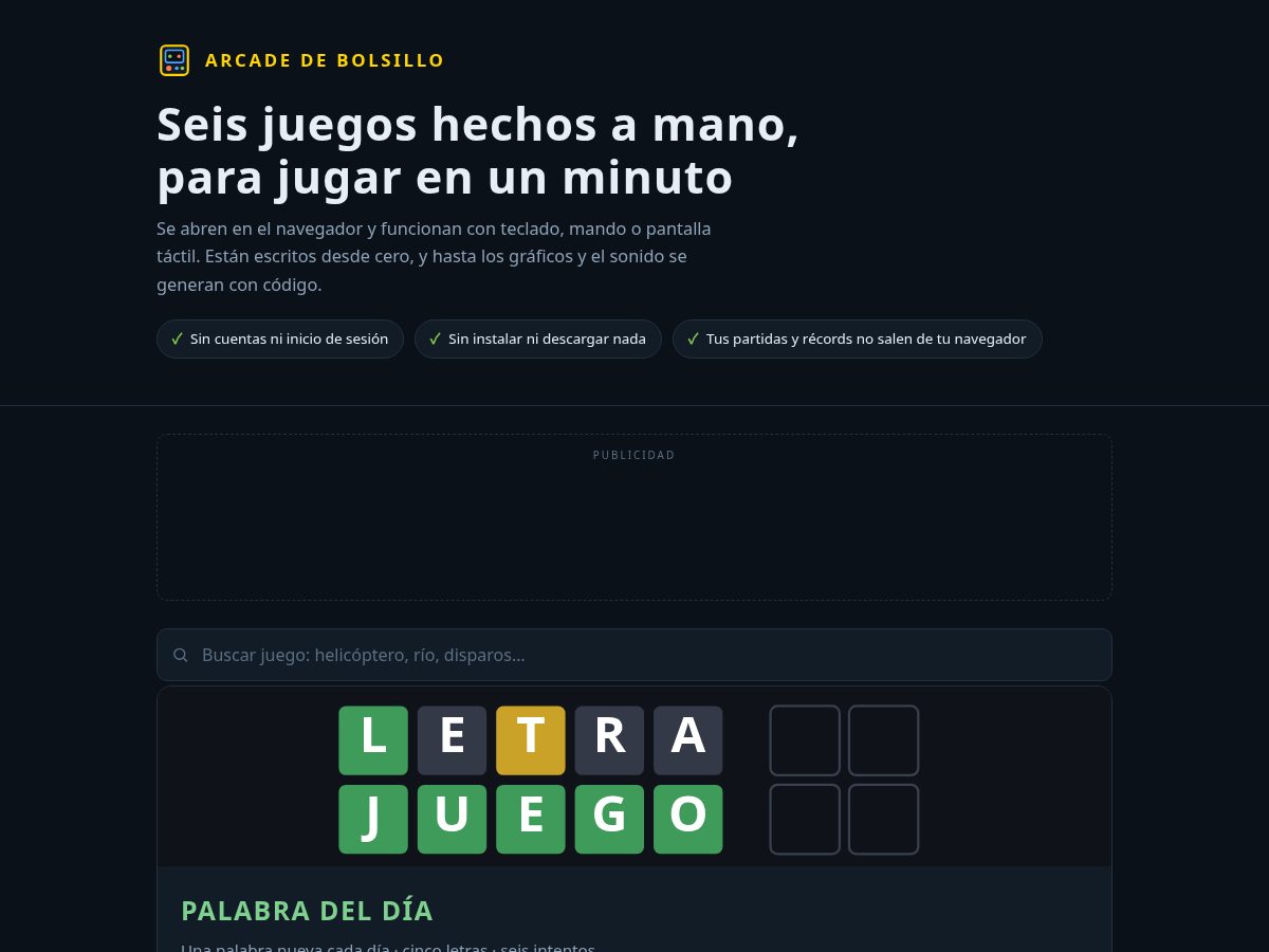 Landing-page snapshot of arcadedebolsillo.com