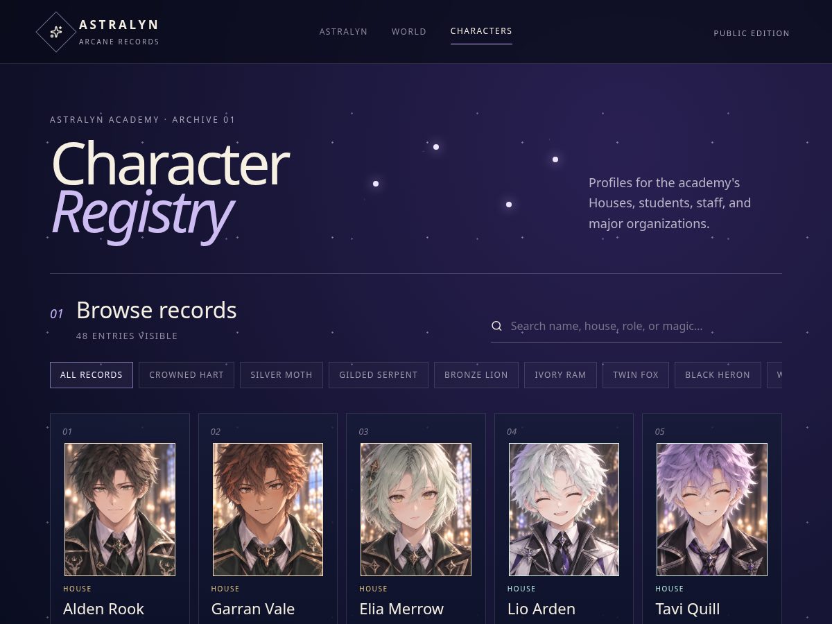 Landing-page snapshot of archiveastralynacademy.com