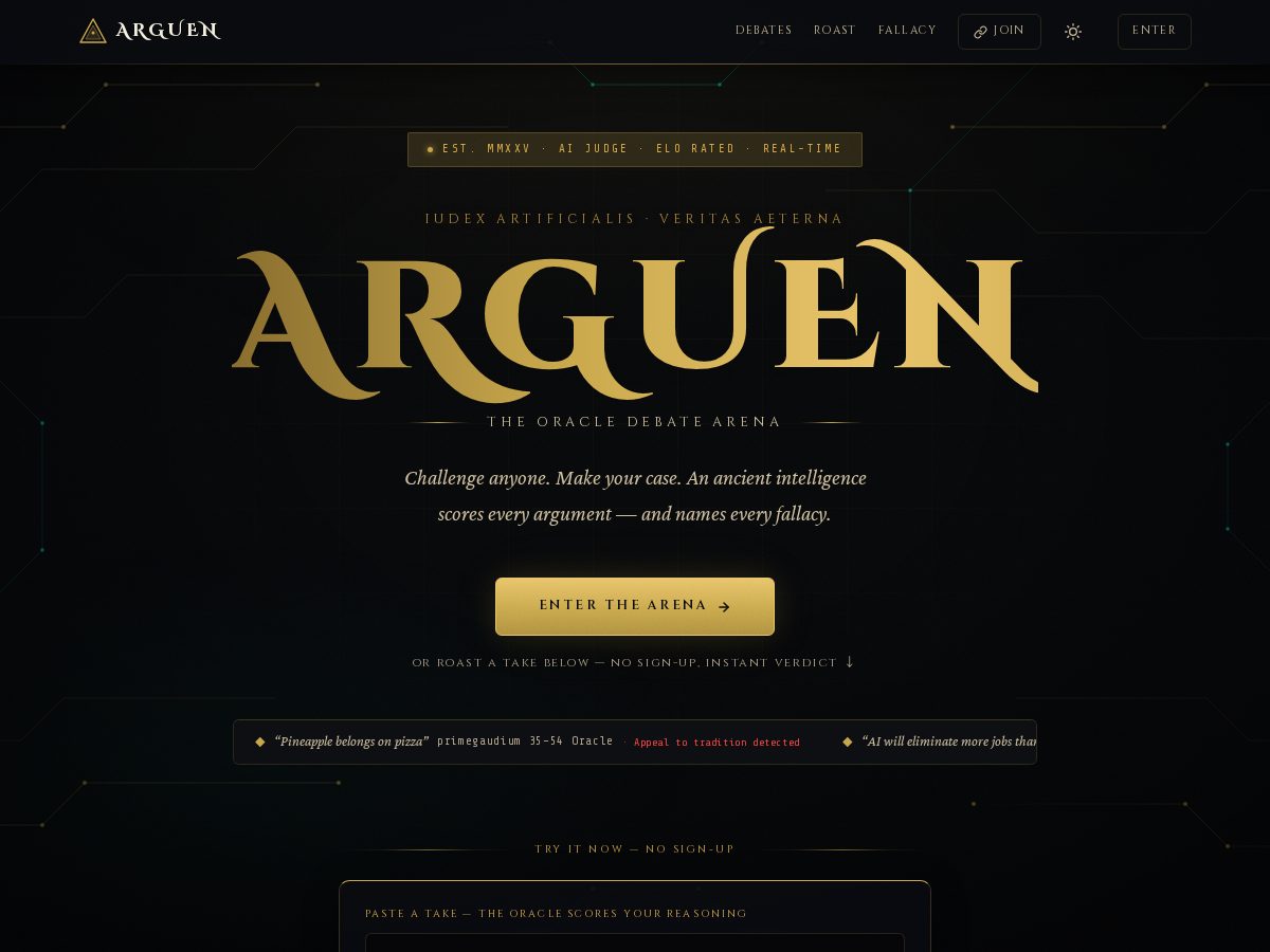 Landing-page snapshot of arguen.com
