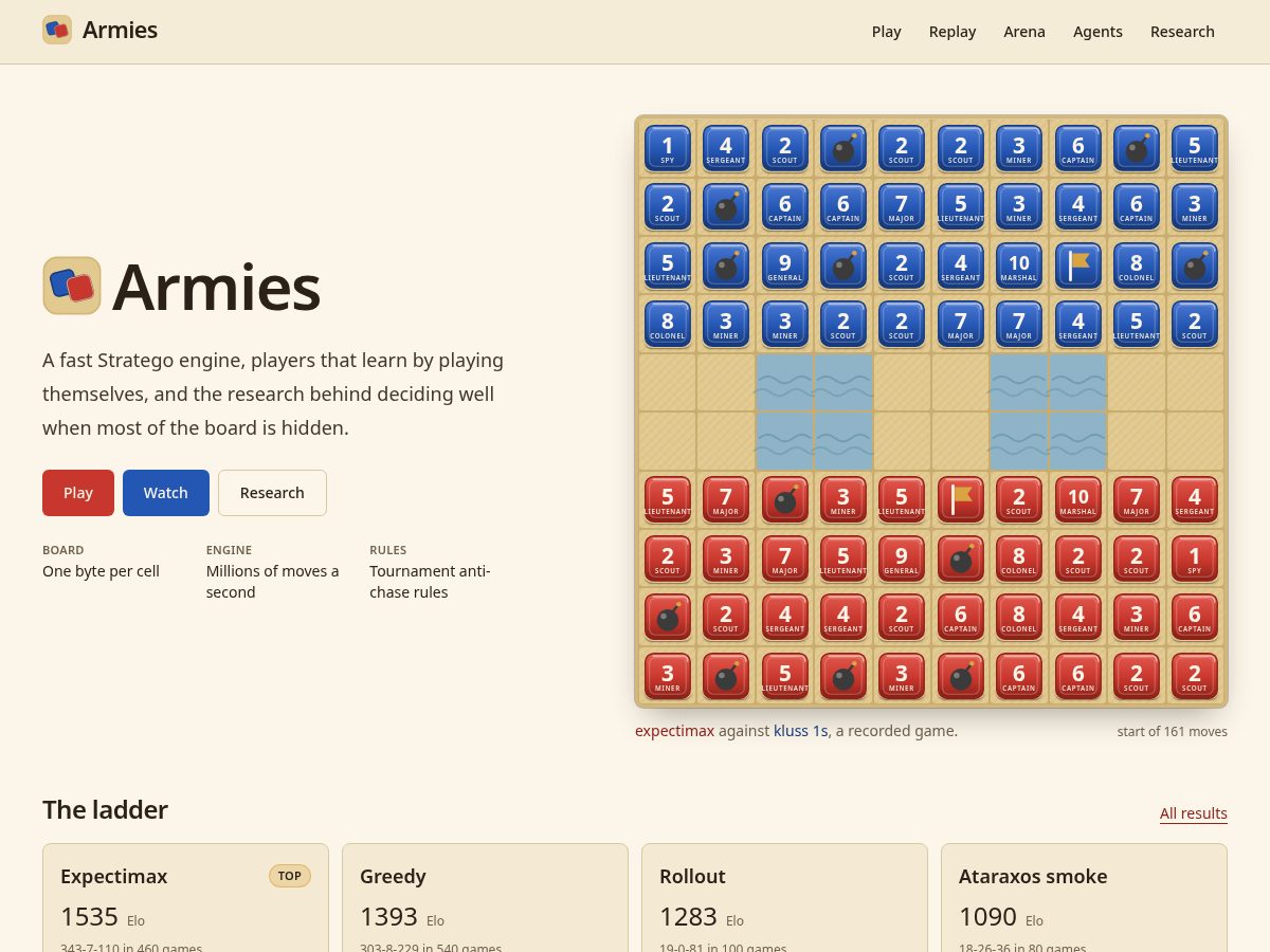 Landing-page snapshot of armies.dev