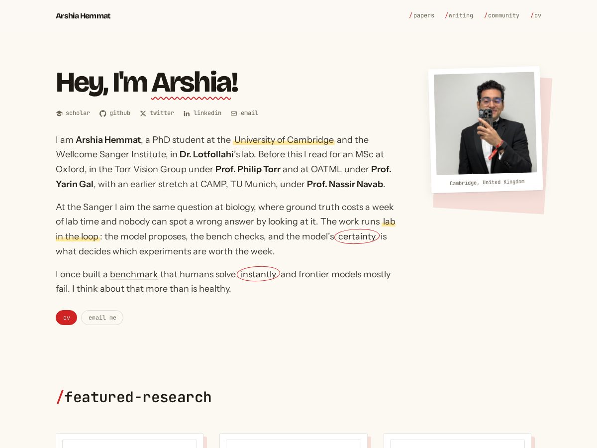Landing-page snapshot of arshiahemmat.com