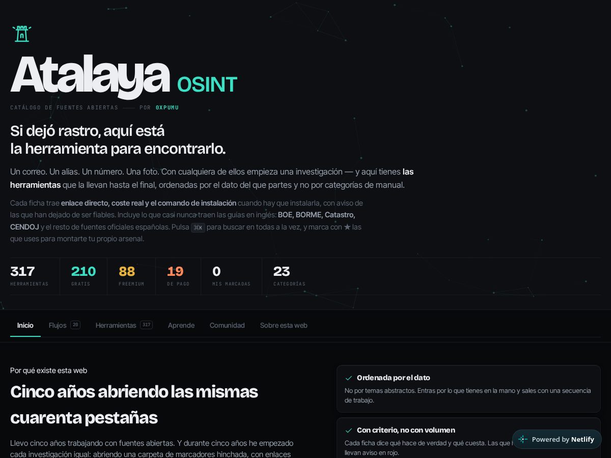 Landing-page snapshot of atalayaosint.com