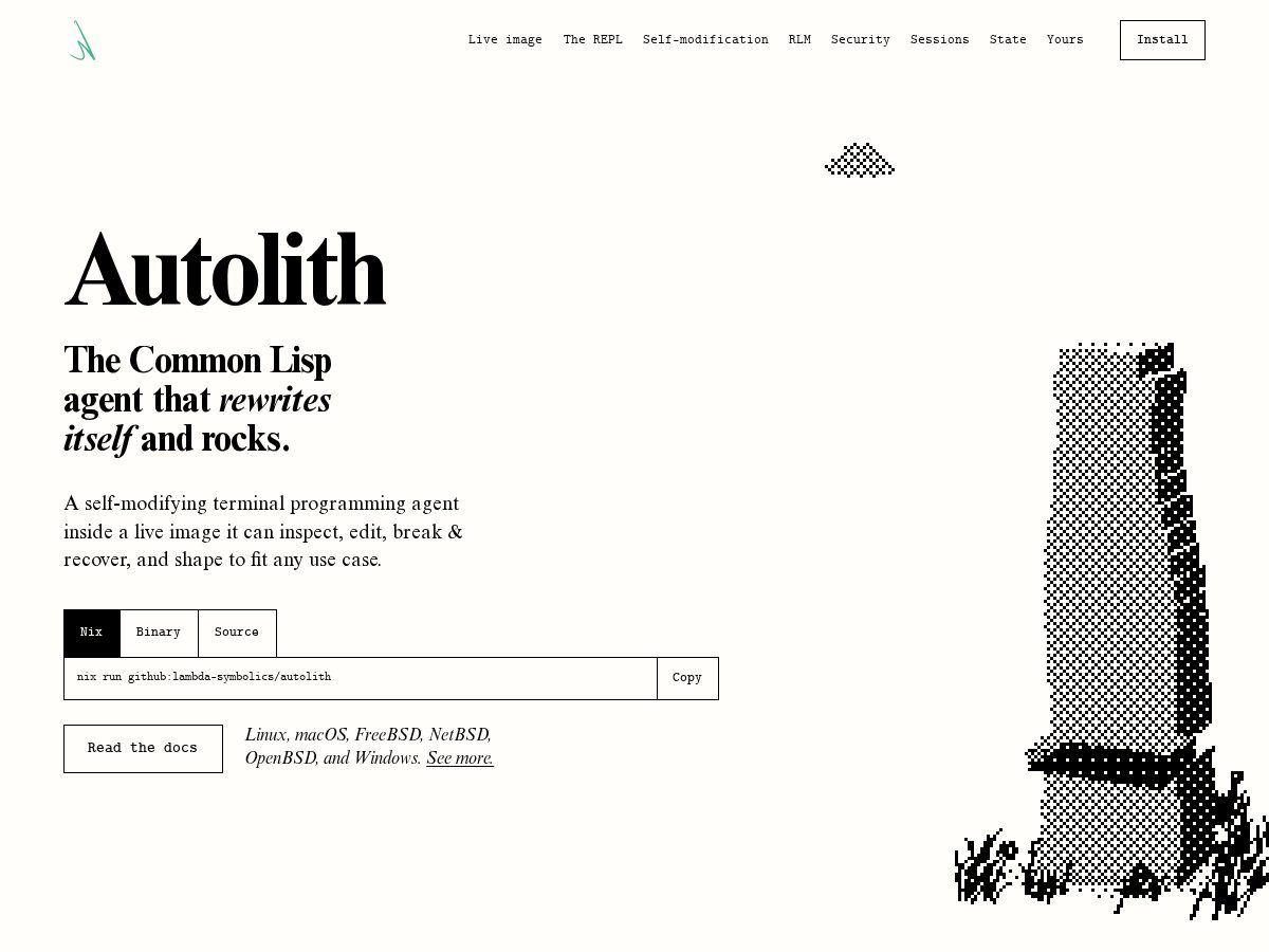 Landing-page snapshot of autolith.rocks