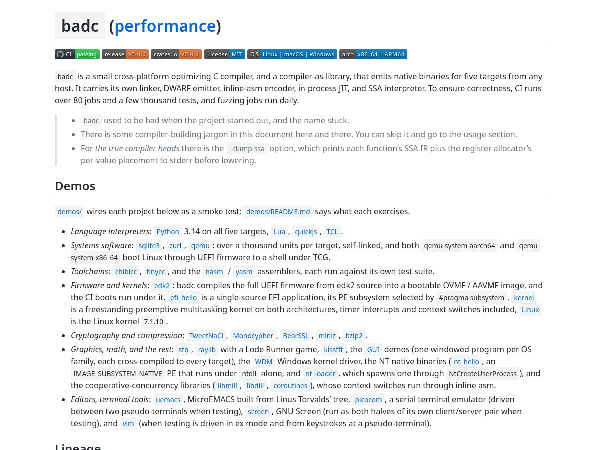 Landing-page snapshot of badc.dev