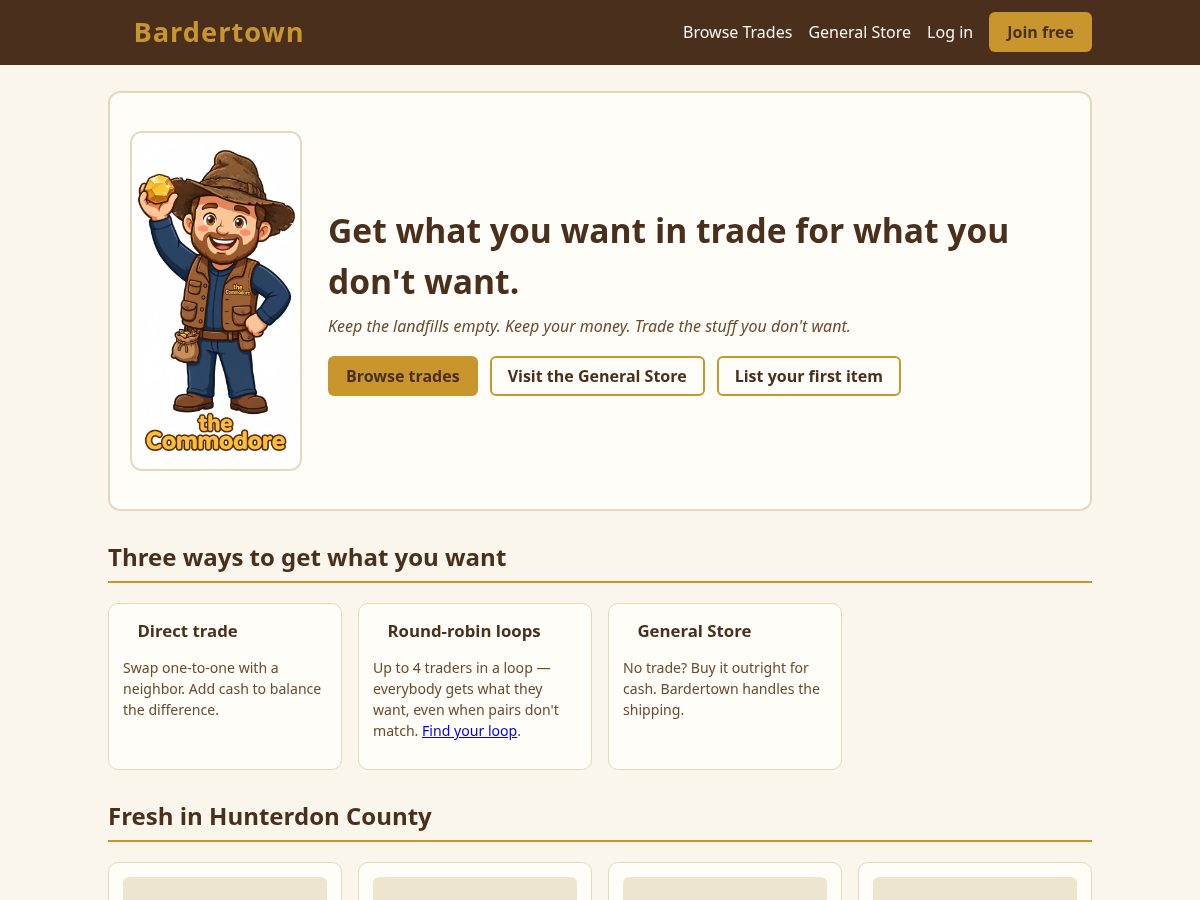 Landing-page snapshot of bardertown.com
