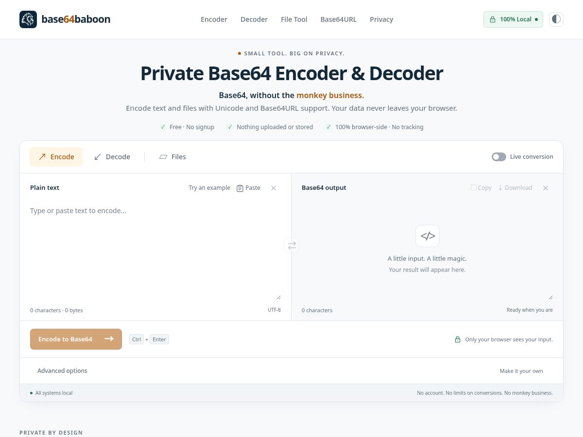 Landing-page snapshot of base64baboon.com