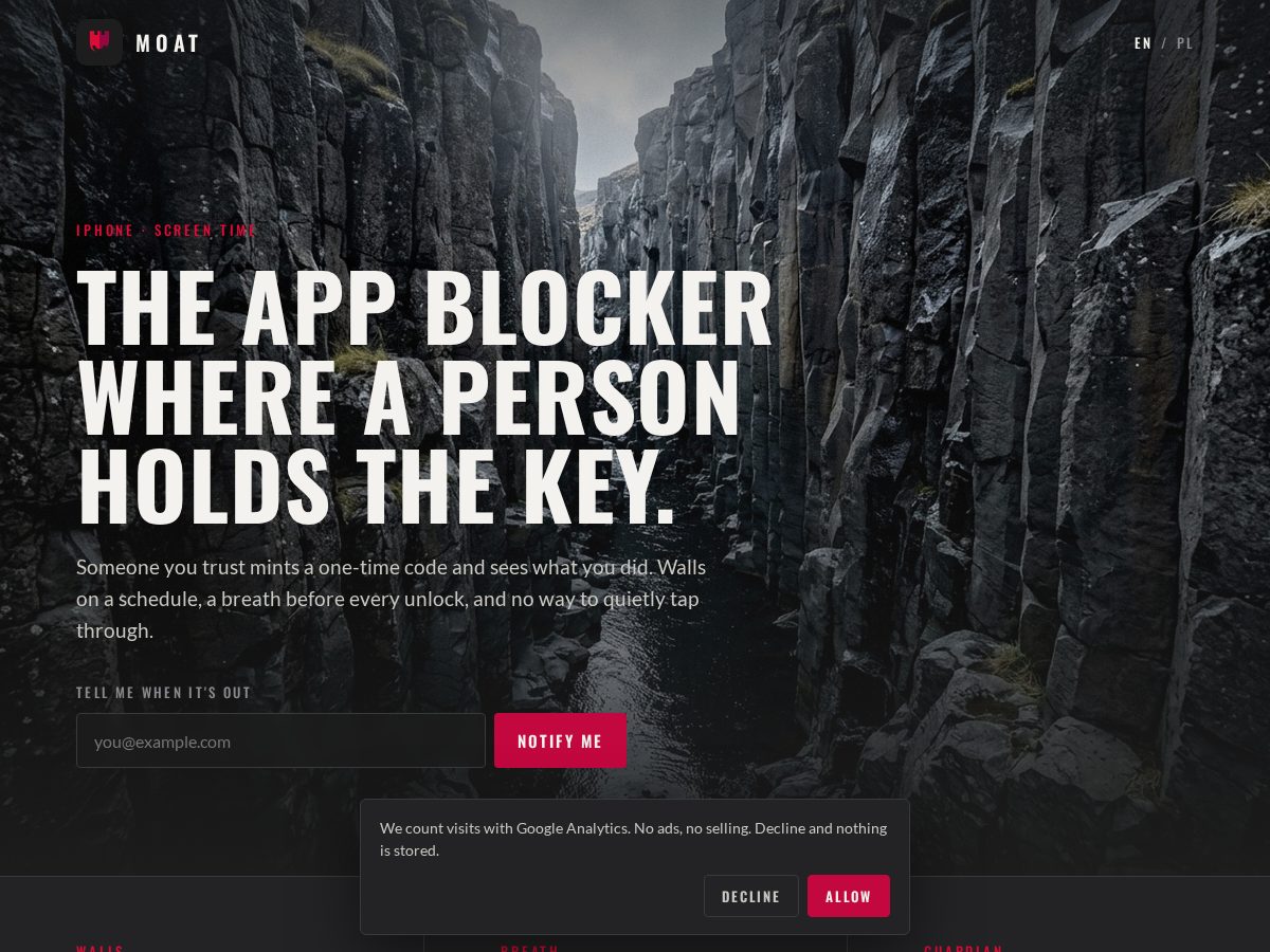 Landing-page snapshot of behindthemoat.com