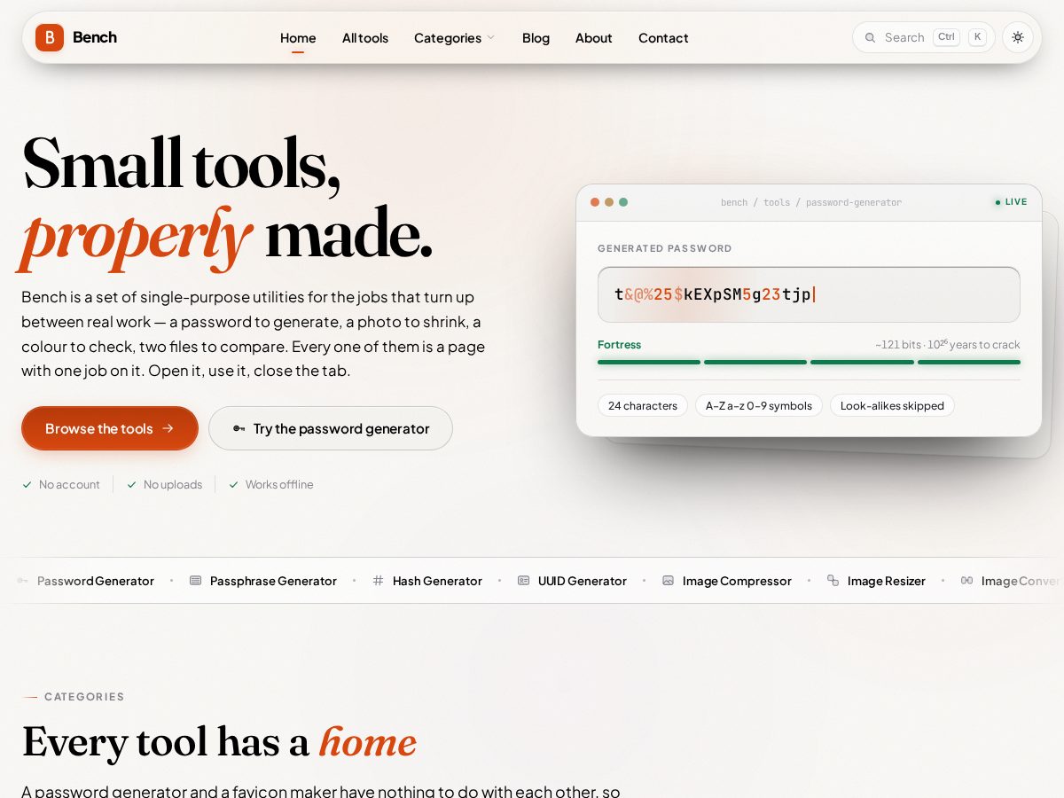 Landing-page snapshot of benchtools.site
