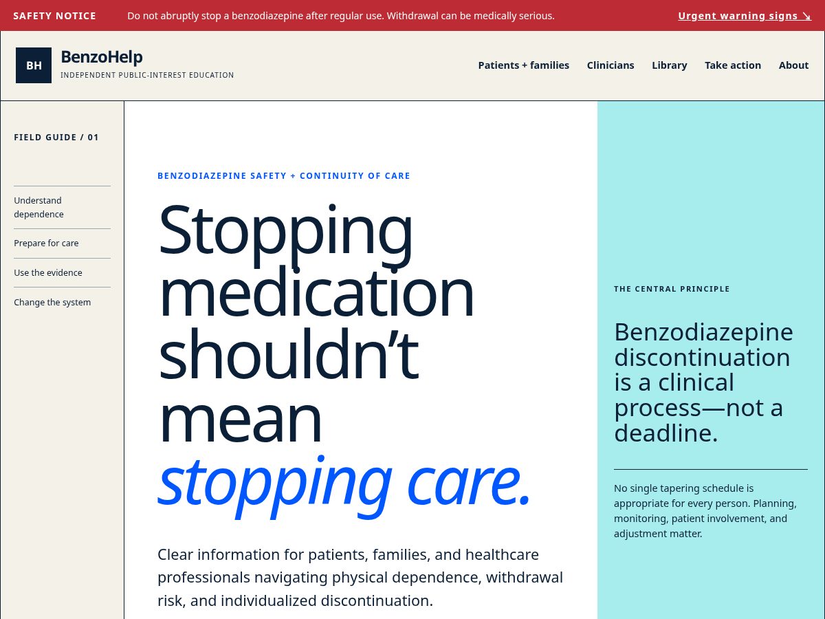 Landing-page snapshot of benzohelp.org