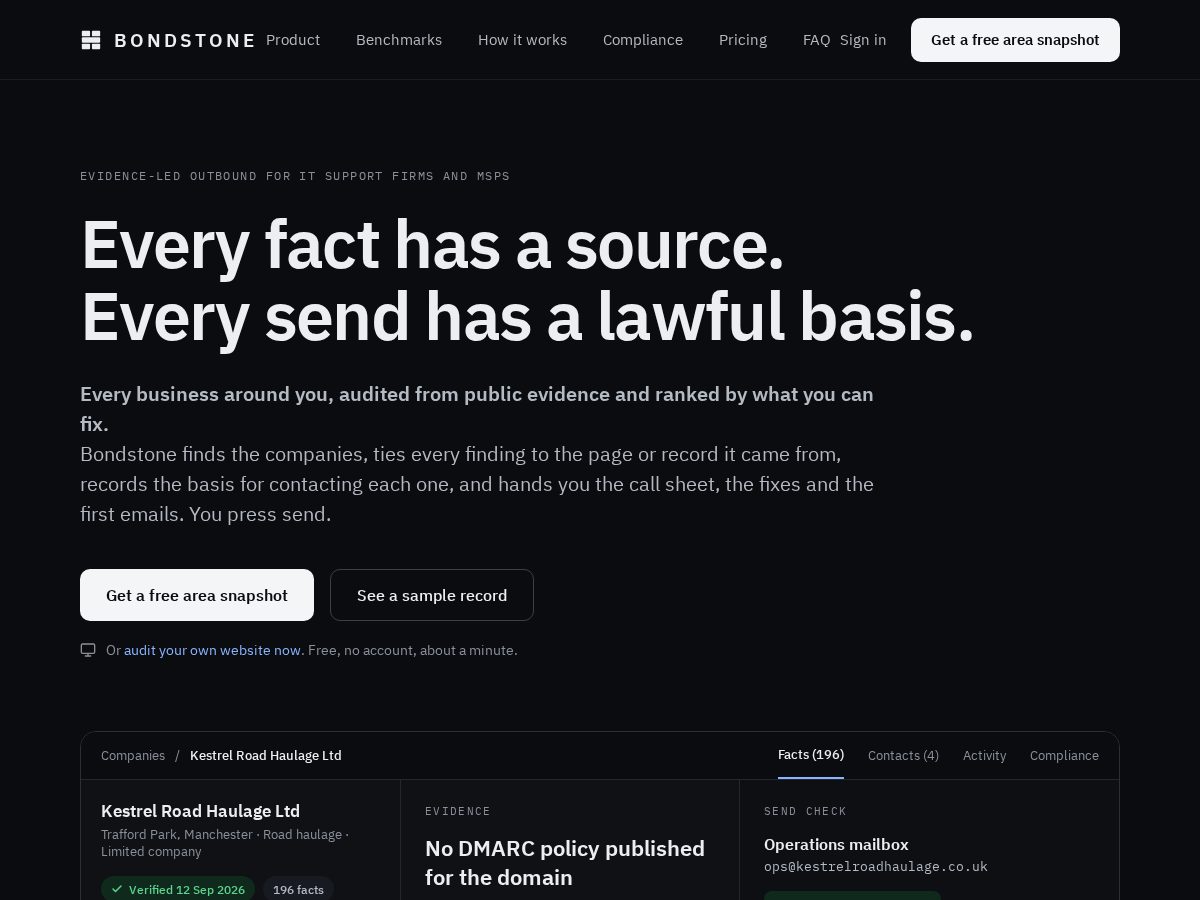 Landing-page snapshot of bondstone.app