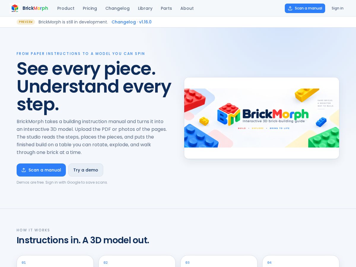 Landing-page snapshot of brickmorph.app