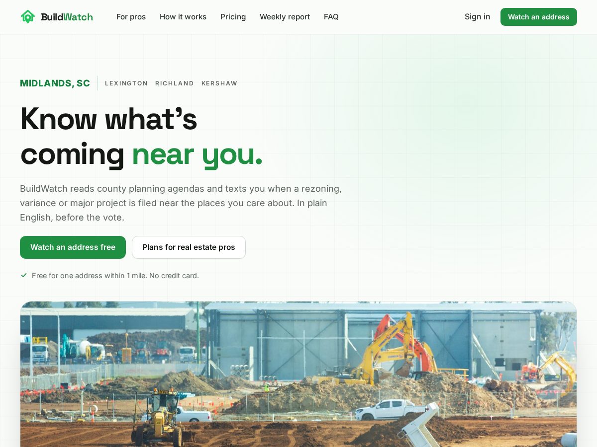 Landing-page snapshot of buildwatchsc.com