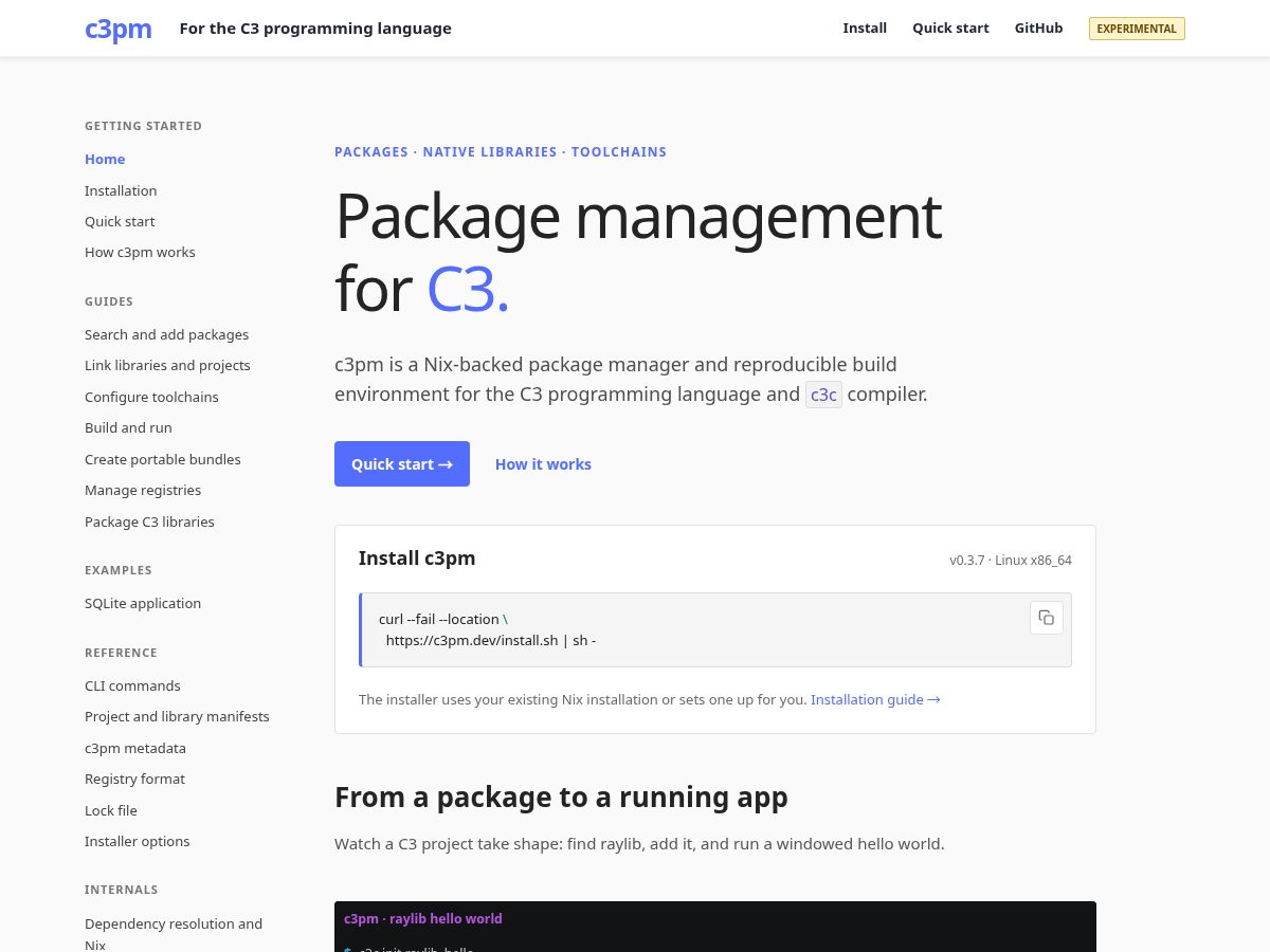 Landing-page snapshot of c3pm.dev
