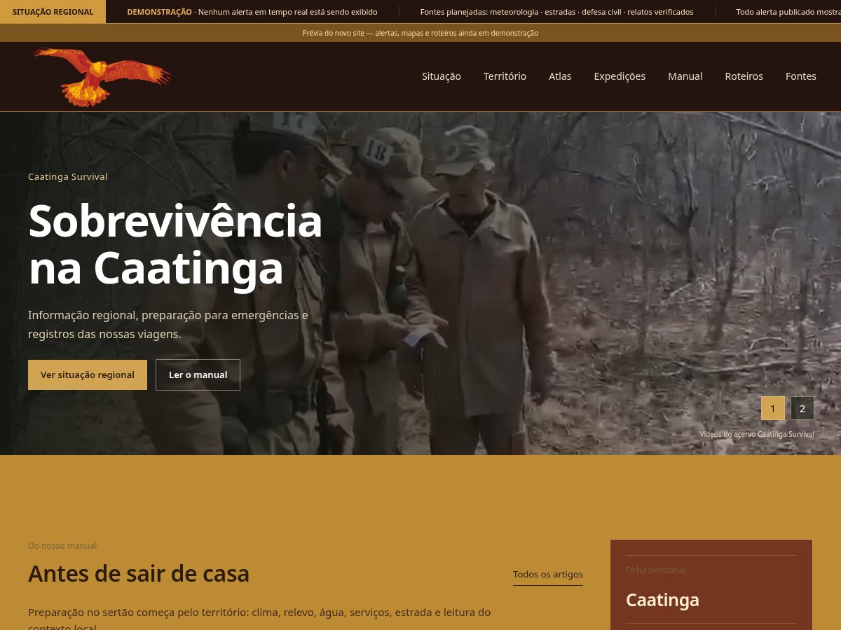 Landing-page snapshot of caatingasurvival.com