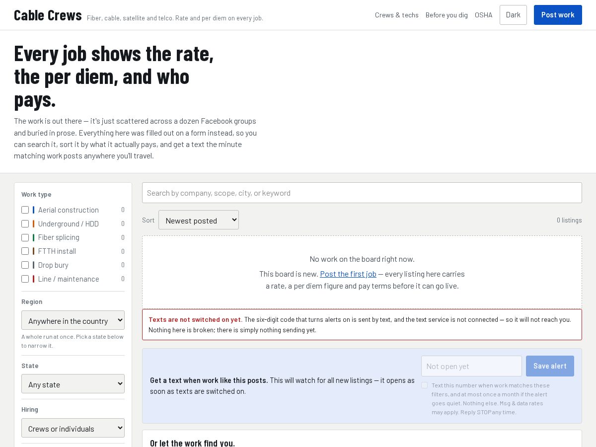 Landing-page snapshot of cablecrews.com