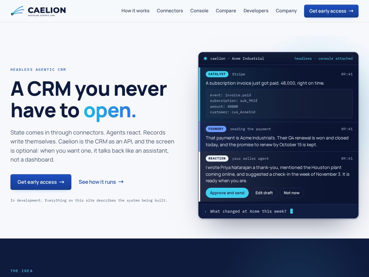 Landing-page snapshot of caelion.app