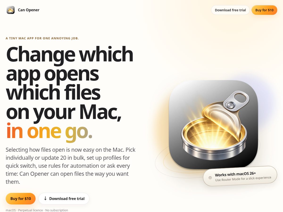 Landing-page snapshot of canopener.app