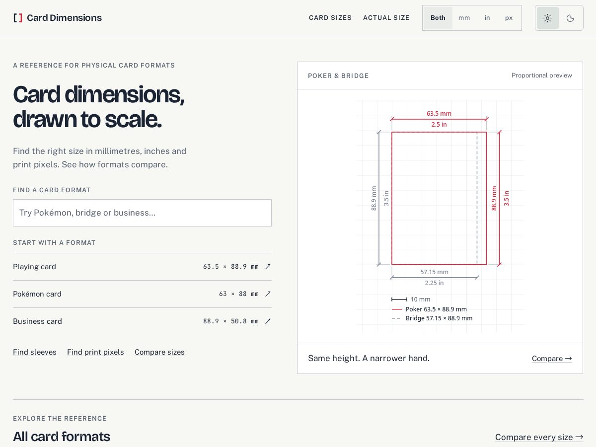 Landing-page snapshot of carddimensions.com