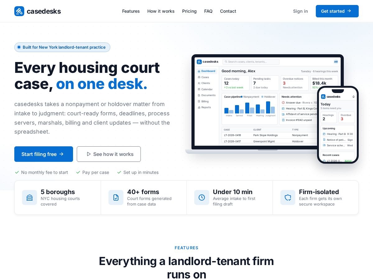Landing-page snapshot of casedesks.com