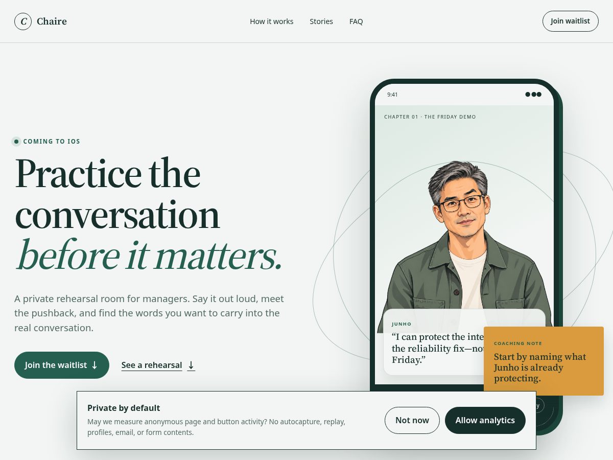 Landing-page snapshot of chaire.app