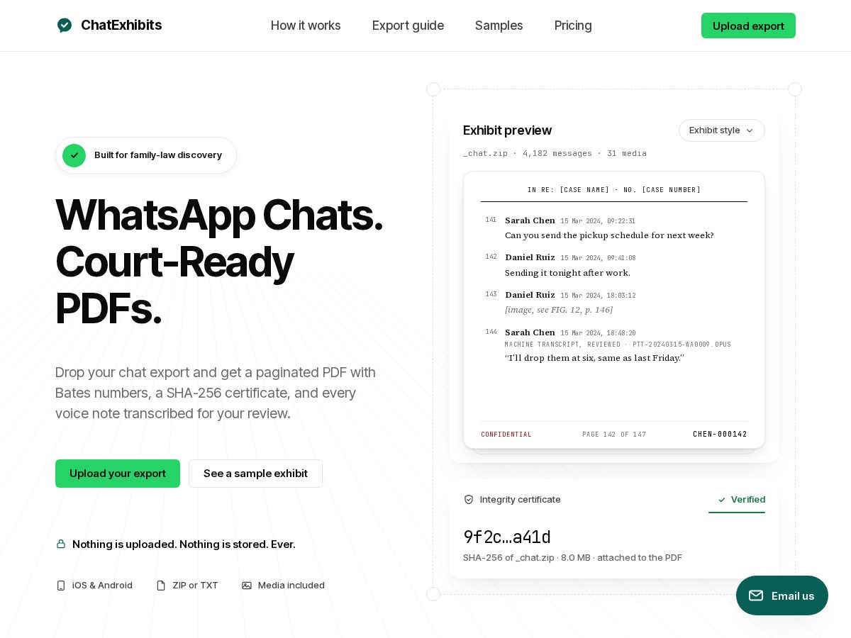 Landing-page snapshot of chatexhibits.com