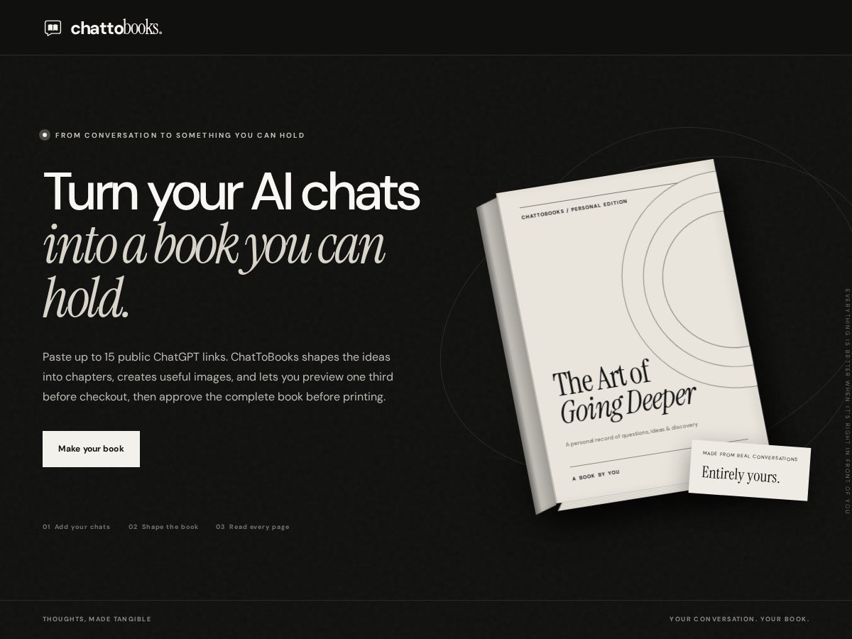 Landing-page snapshot of chattobooks.com