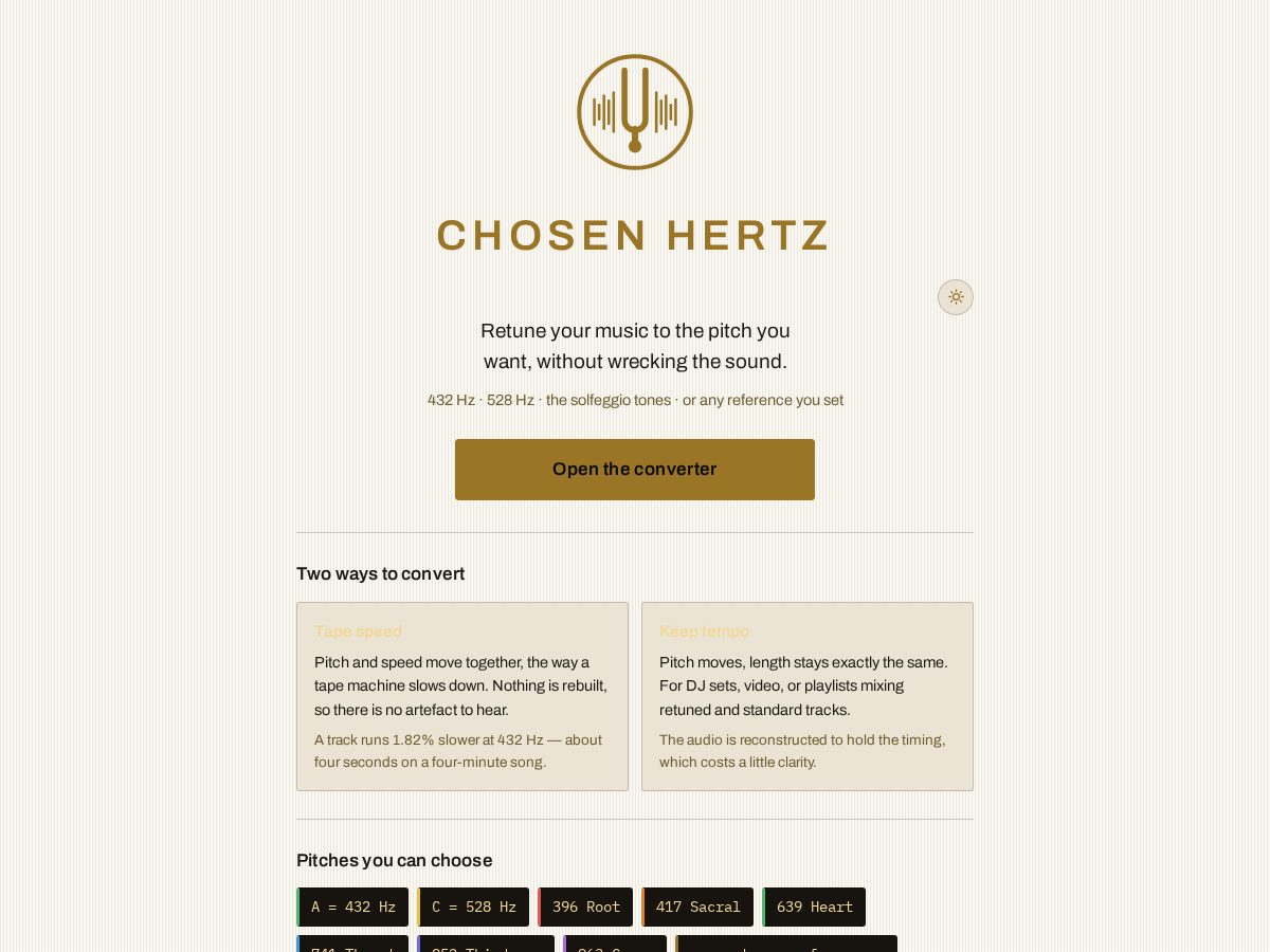 Landing-page snapshot of chosenhertz.app
