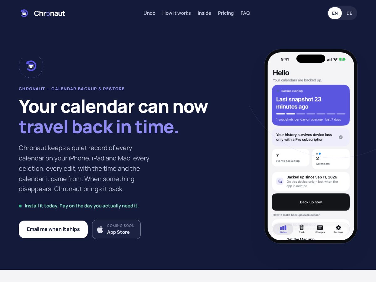Landing-page snapshot of chronaut.app