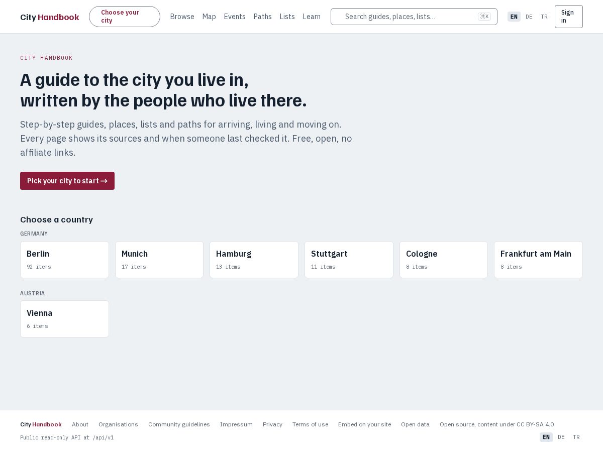 Landing-page snapshot of cityhandbook.org