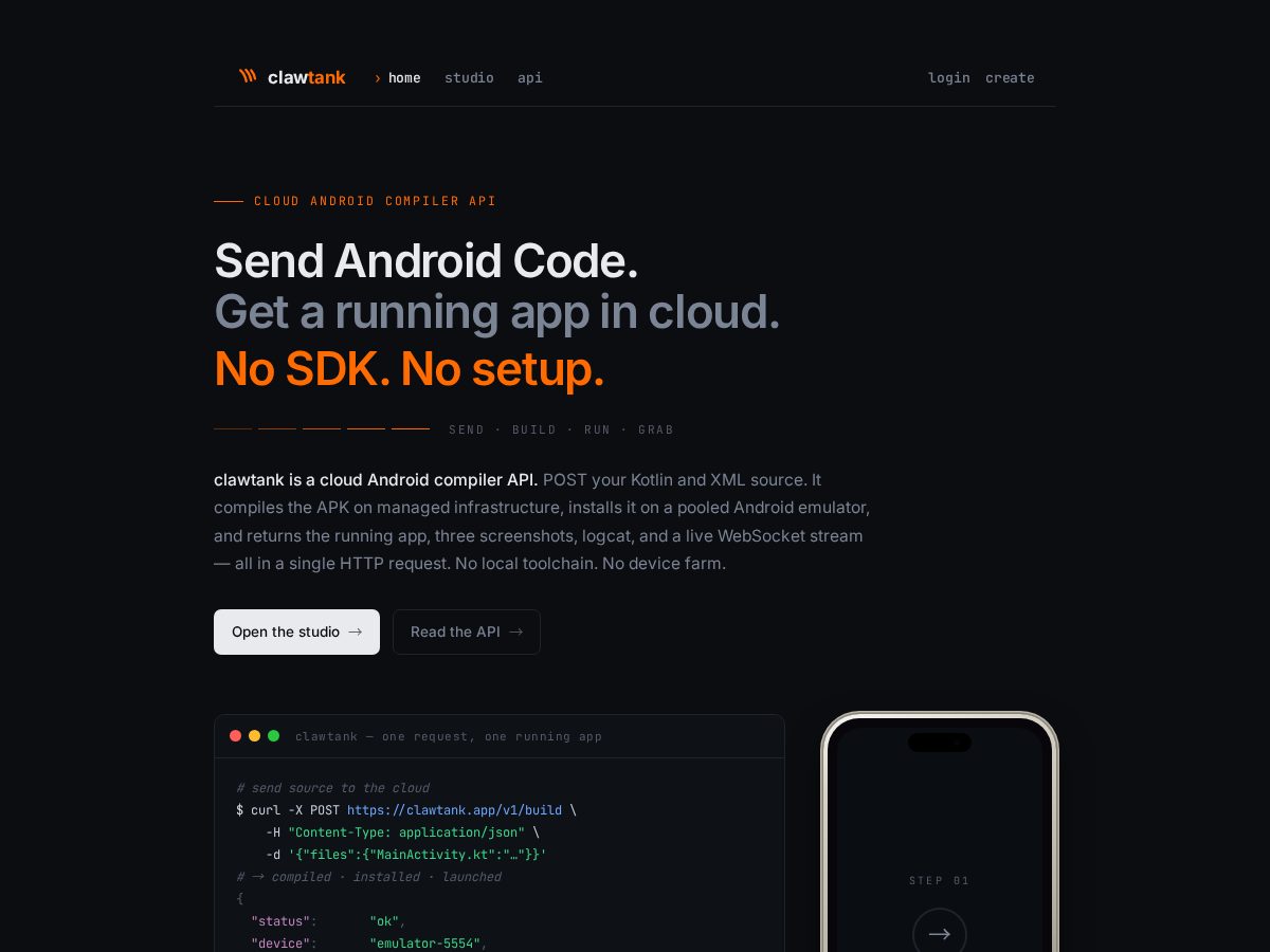 Landing-page snapshot of clawtank.app
