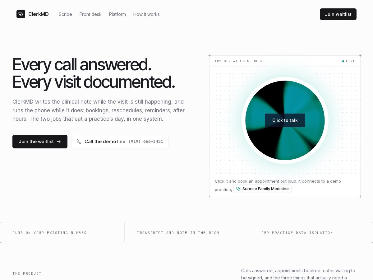 Landing-page snapshot of clerkmd.xyz