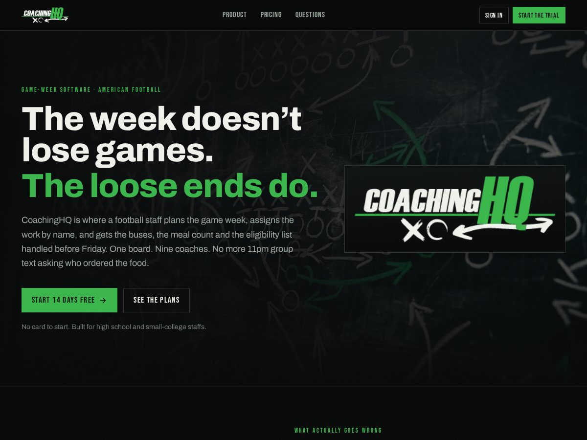 Landing-page snapshot of coachinghqtechnology.com