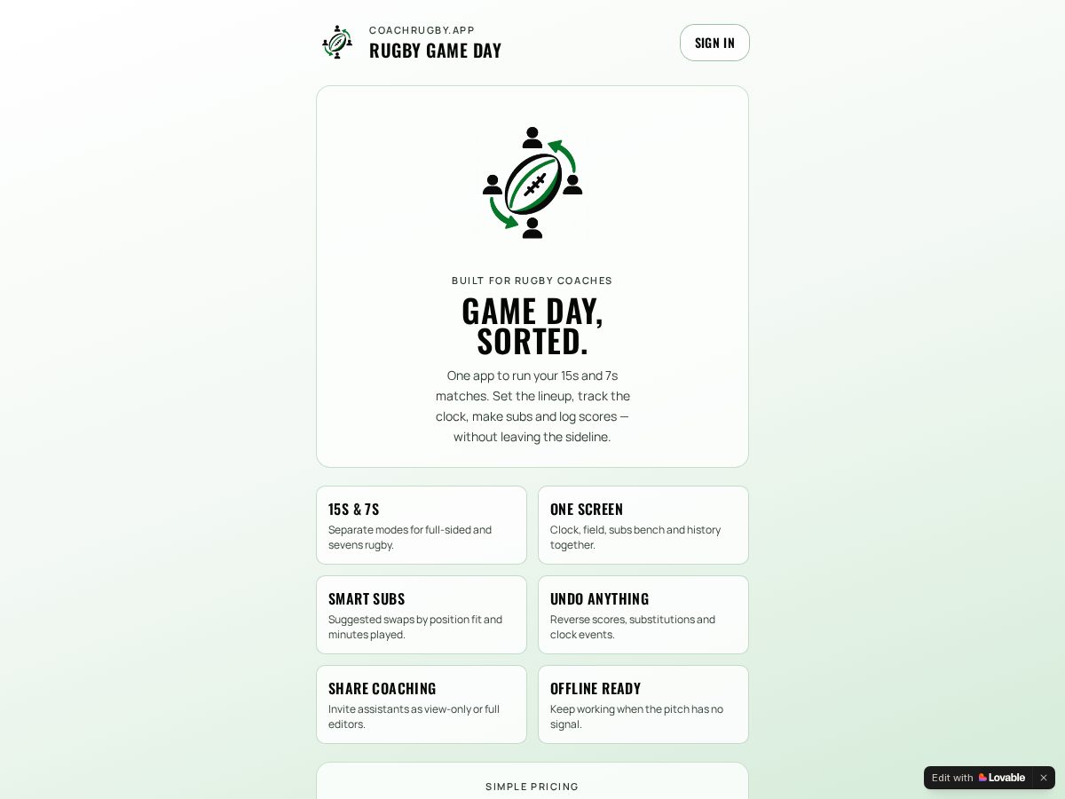Landing-page snapshot of coachrugby.app