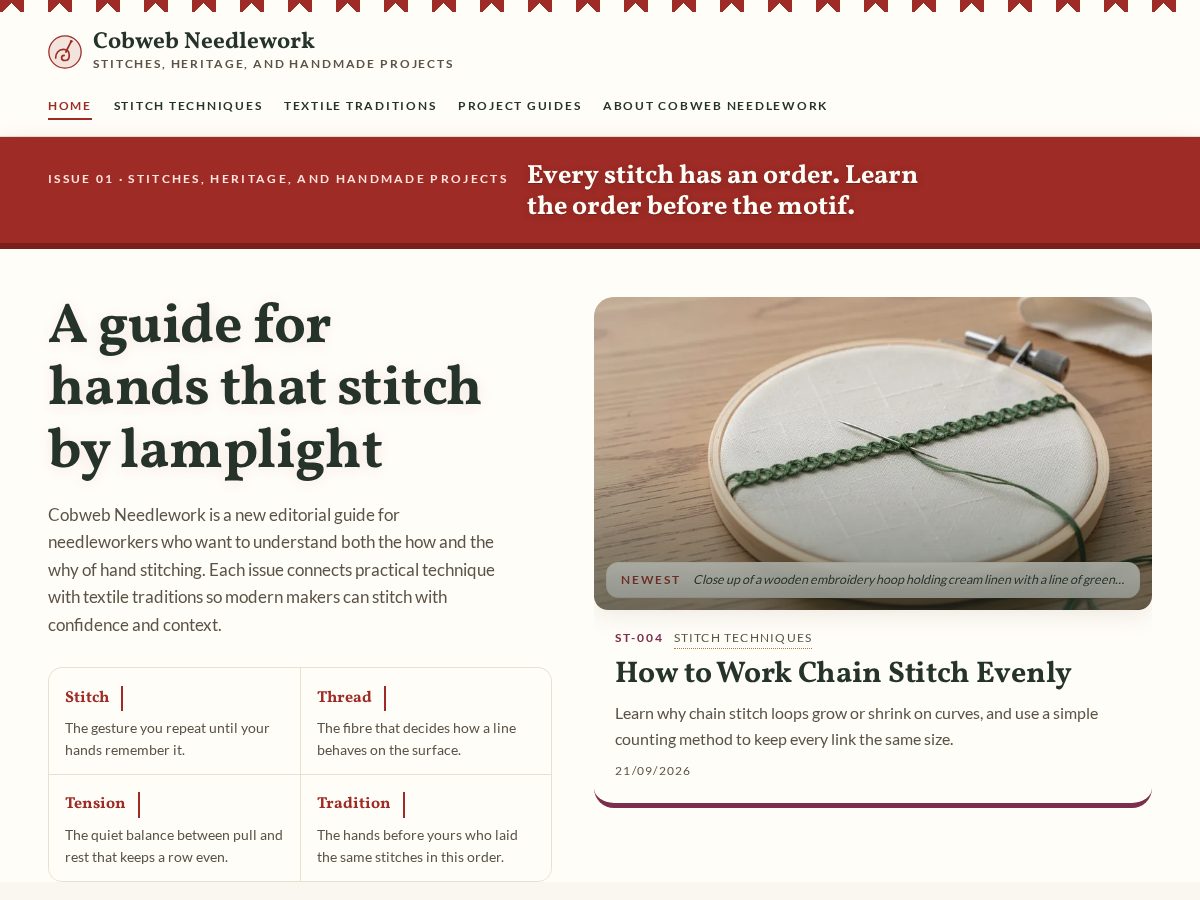 Landing-page snapshot of cobweb-needlework.com