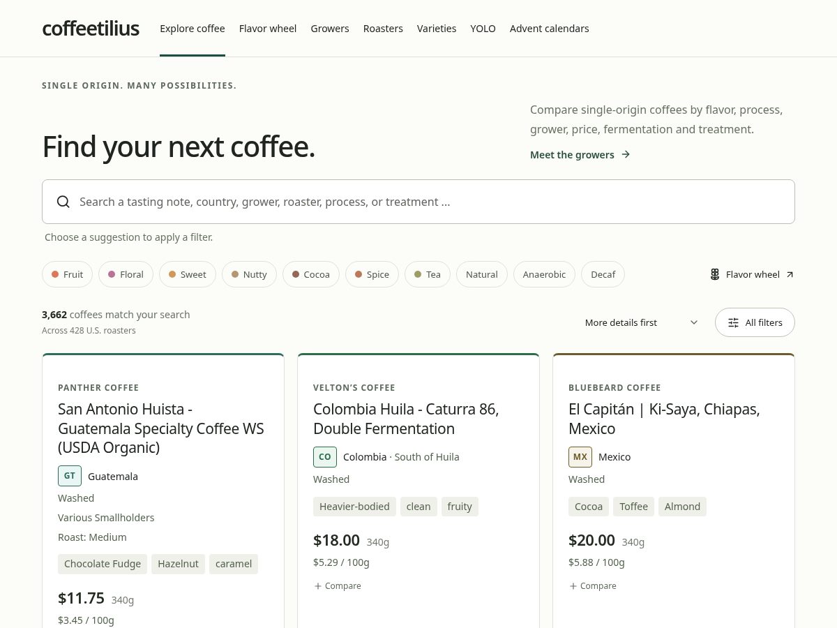Landing-page snapshot of coffeetilius.com