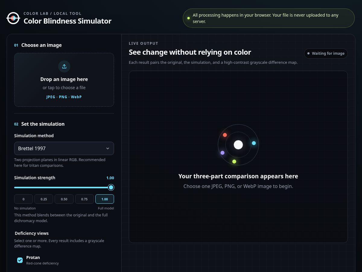 Landing-page snapshot of colorblindnesssimulator.com