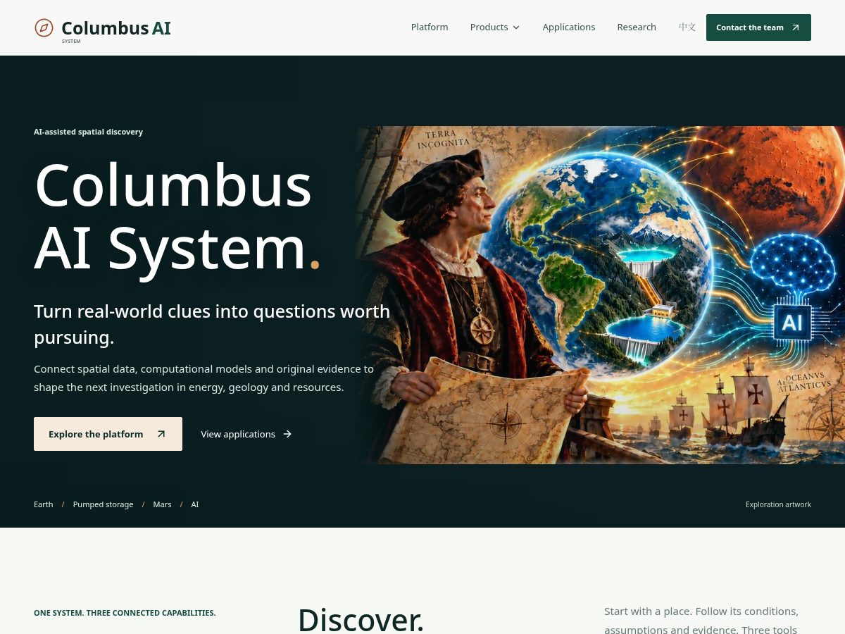 Landing-page snapshot of columbusai.systems