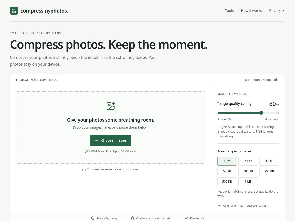 Landing-page snapshot of compressmyphotos.com