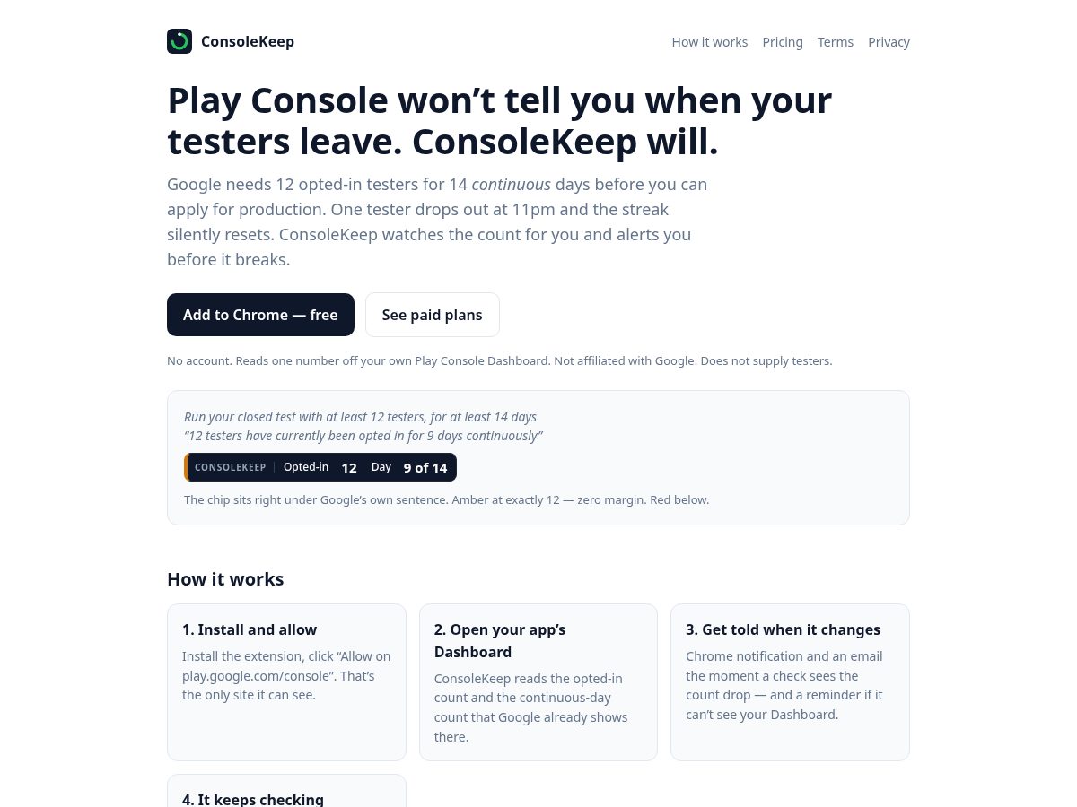 Landing-page snapshot of consolekeep.com