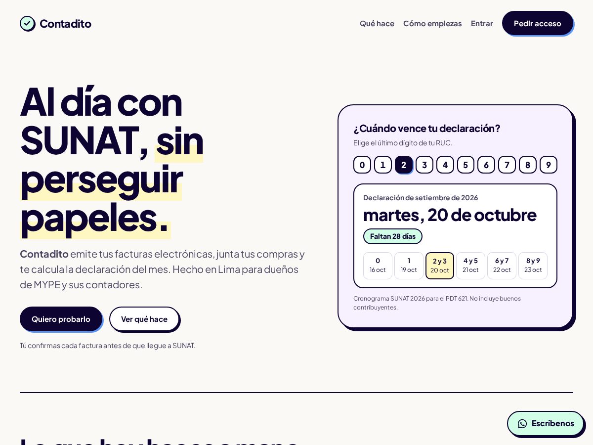 Landing-page snapshot of contadito.app