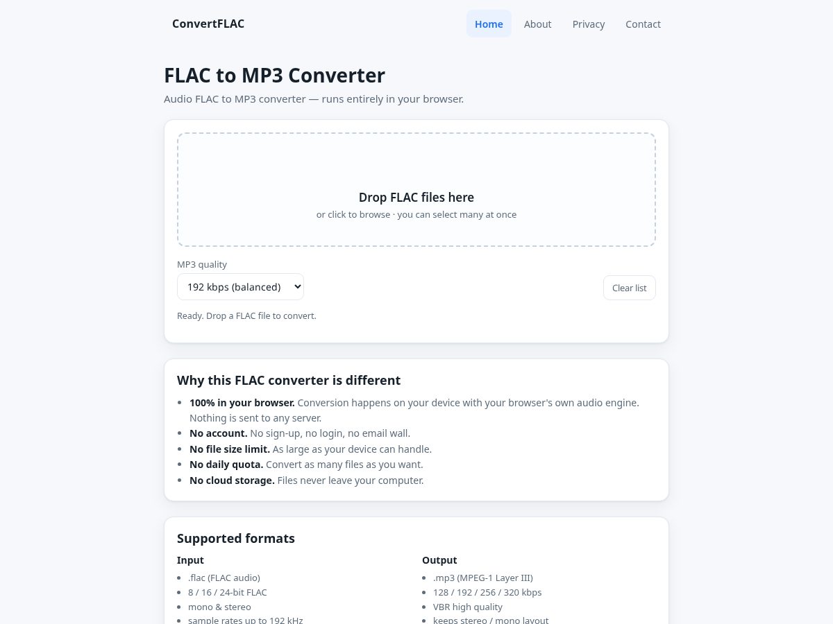 Landing-page snapshot of convertflac.com