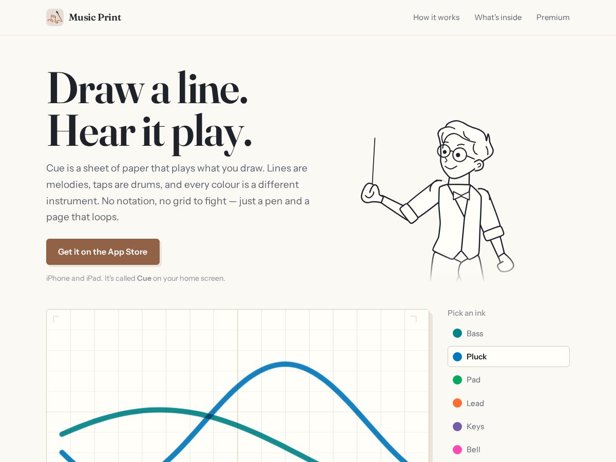 Landing-page snapshot of cuemusic.ink