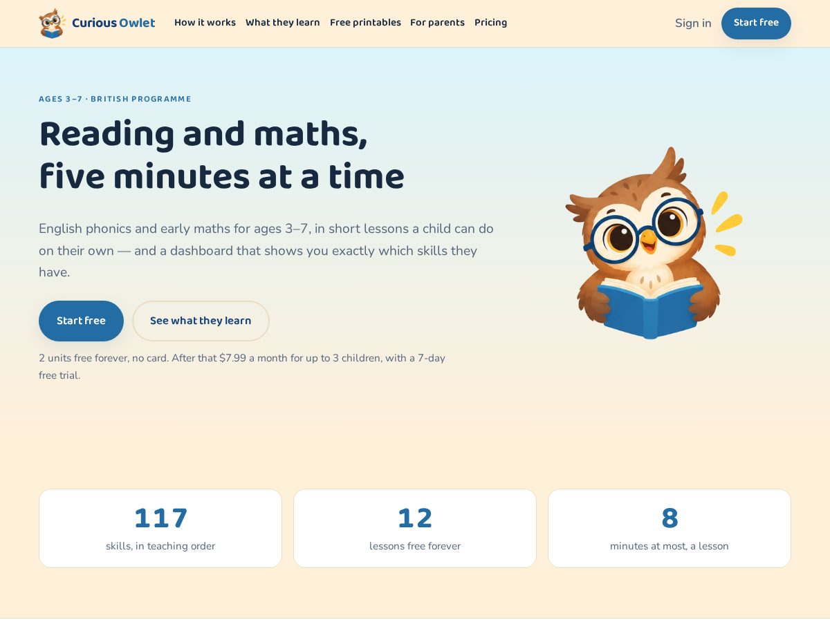 Landing-page snapshot of curiousowlet.com