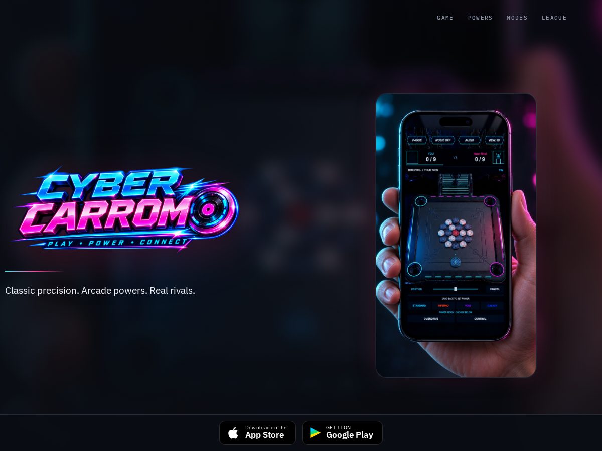 Landing-page snapshot of cybercarrom.com