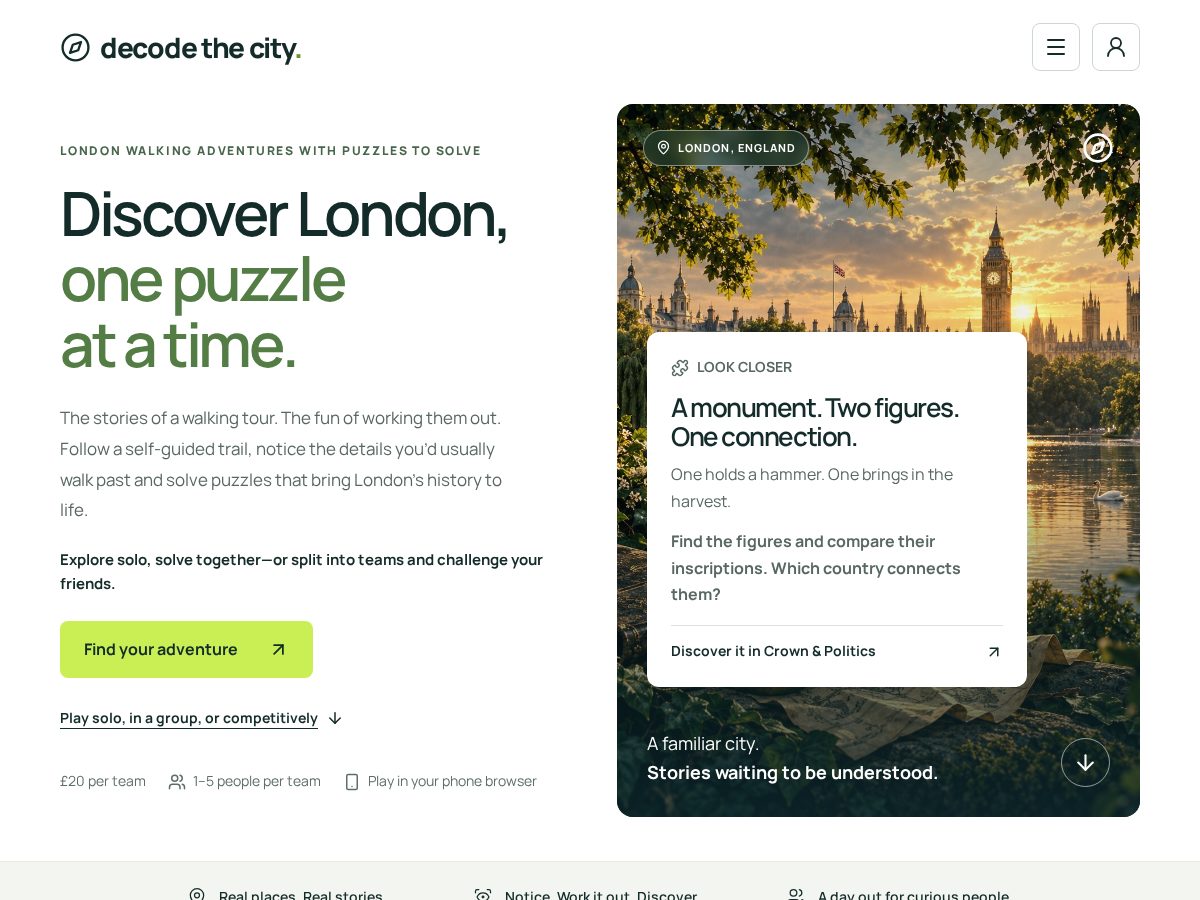 Landing-page snapshot of decodethe.city