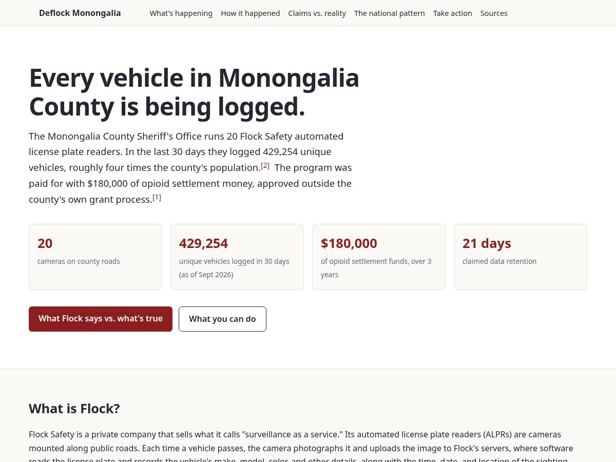 Landing-page snapshot of deflockmonongalia.org