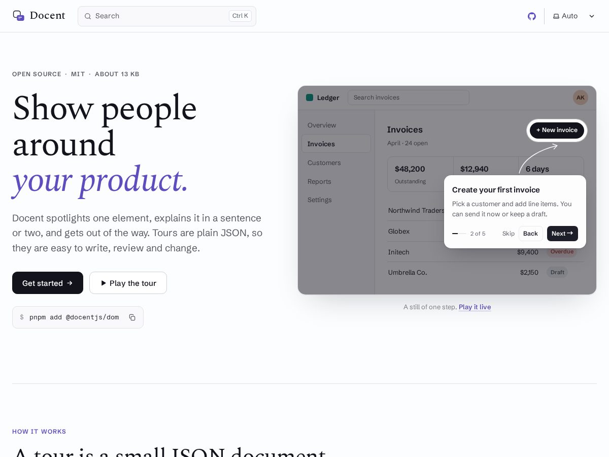 Landing-page snapshot of docentjs.dev