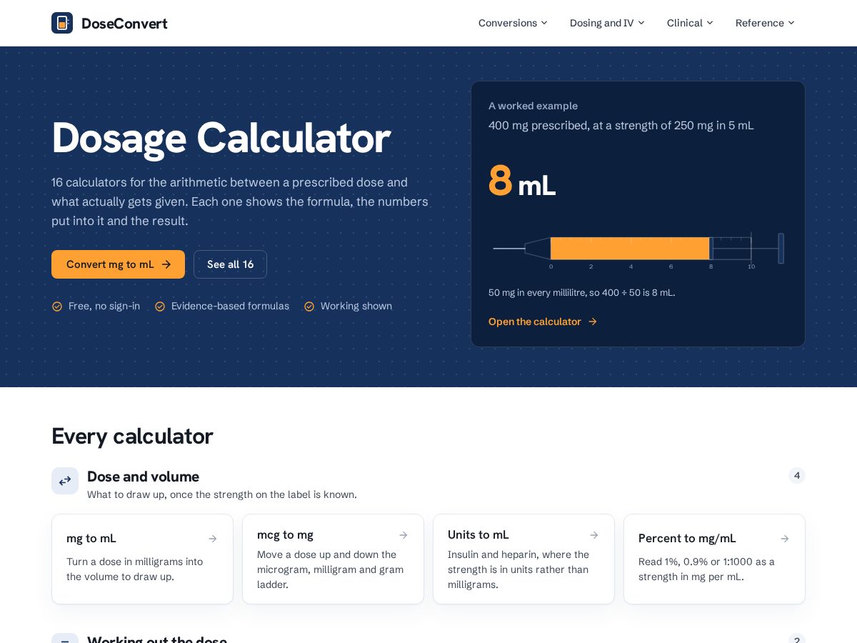 Landing-page snapshot of doseconvert.com