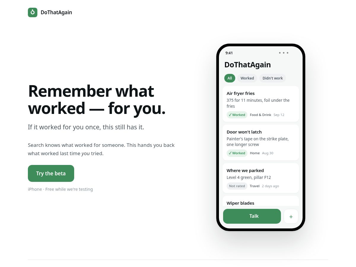 Landing-page snapshot of dothatagain.app